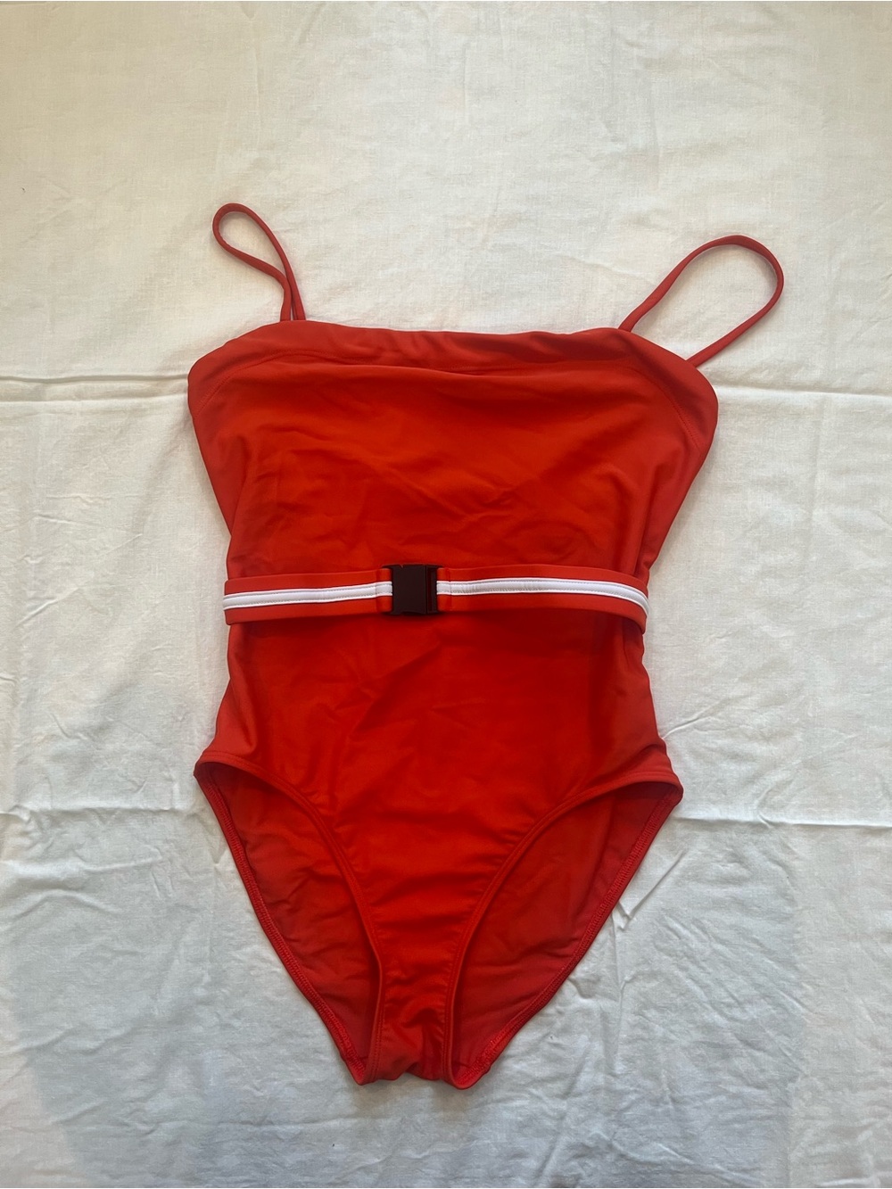 SOLID & STRIPED Red One-Piece Swimsuit with Contrast Belt